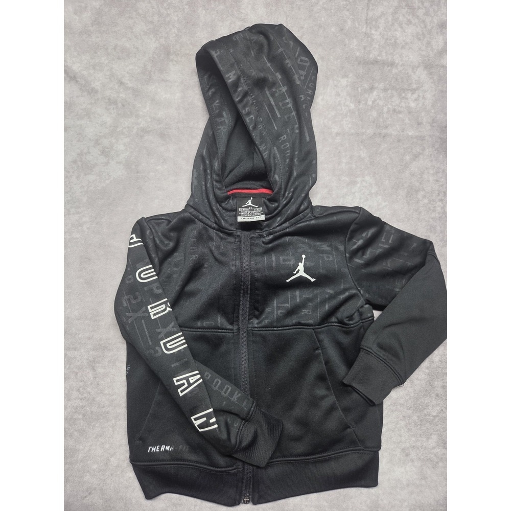 Jordan Therma Fit Zip Hoodie Jacket Black White Boys 3T Air Jordan Jump Sports